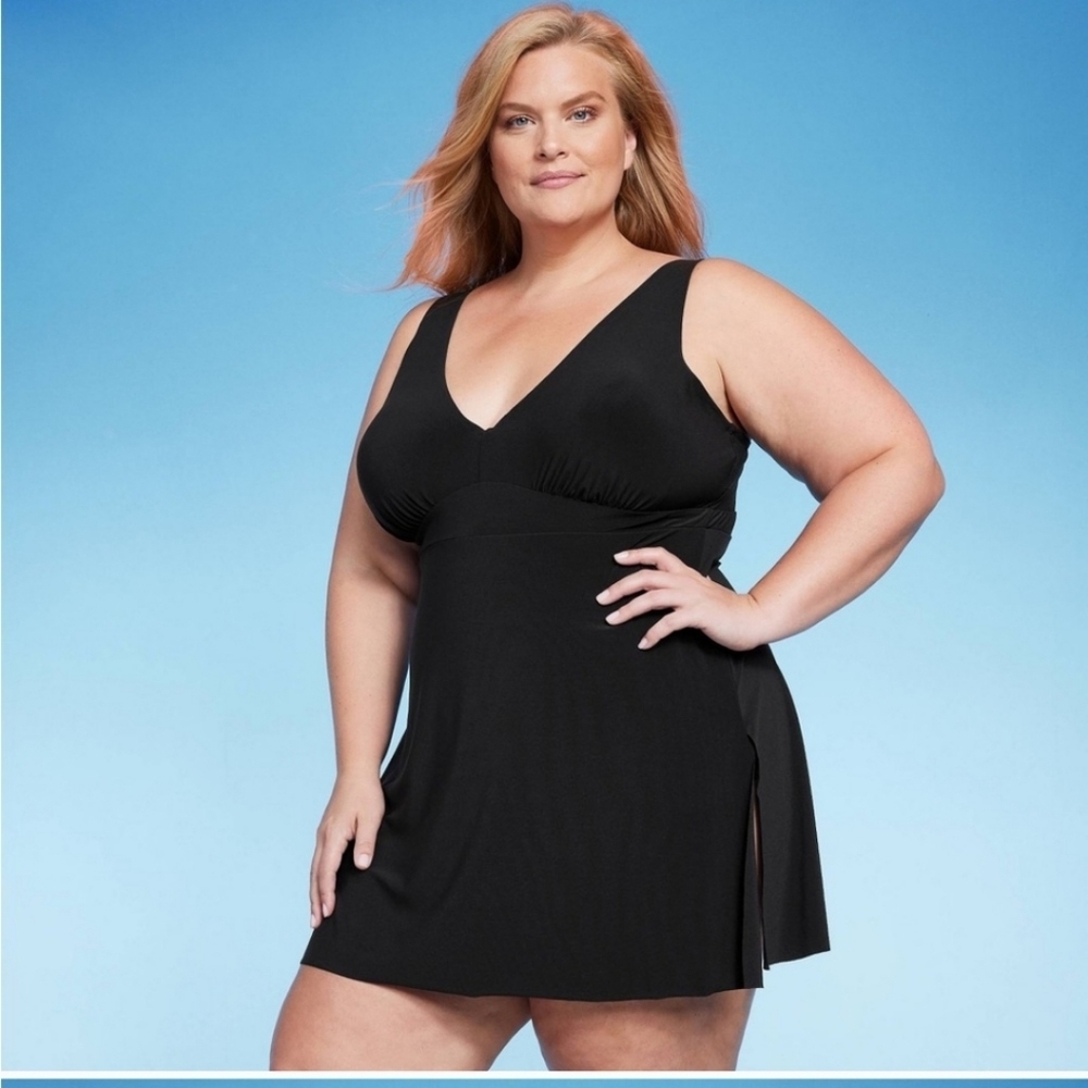 One Piece Swim Dress‎ Black black Plus Size 18